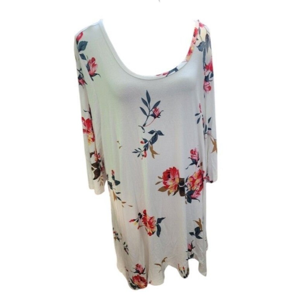 Showmall Floral Tunic Dress Size 3X Flowy Cottagecore Chic NWT White
